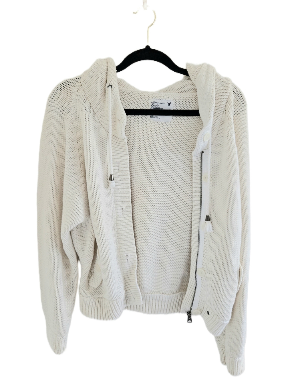 American Eagle Cream Hooded Knit Cardigan Sweater Jacket - Small Petite (SP)